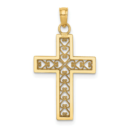 14K Yellow Gold Filigree Beaded Outline Cross Charm