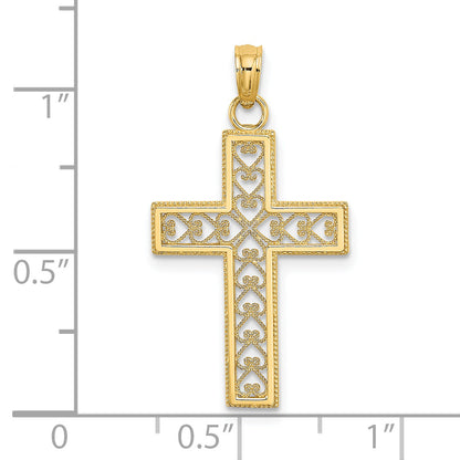 14K Yellow Gold Filigree Beaded Outline Cross Charm