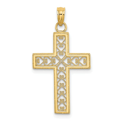 14K Yellow Gold Filigree Beaded Outline Cross Charm