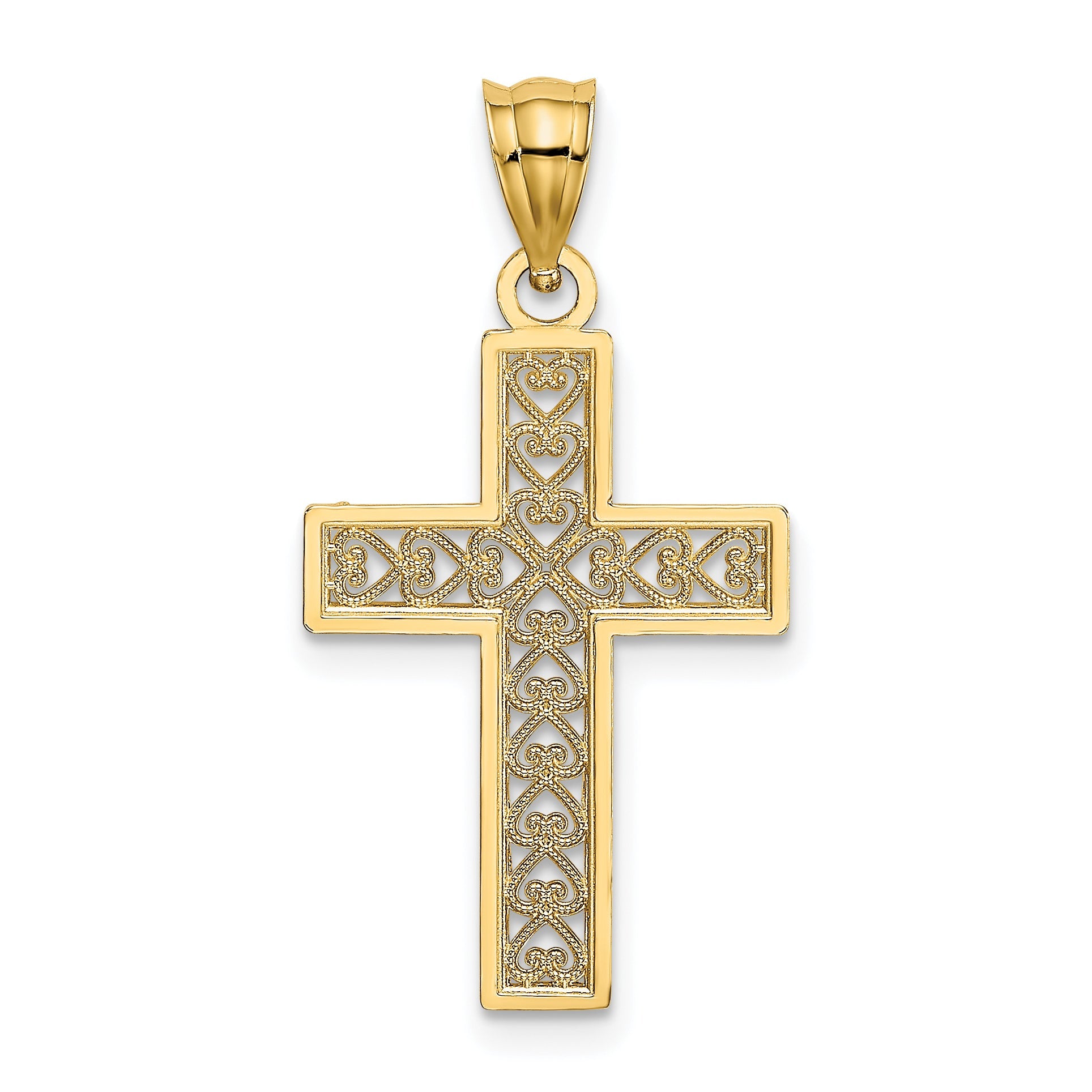 14K Yellow Gold D/C Edge And Filigree Center Cross Charm