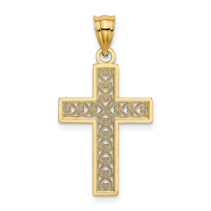 14K Yellow Gold D/C Edge And Filigree Center Cross Charm