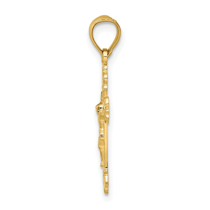 14K Yellow Gold W/ Textured Scalloped Edge Crucifix Charm