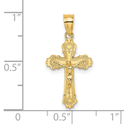 14K Yellow Gold W/ Textured Scalloped Edge Crucifix Charm