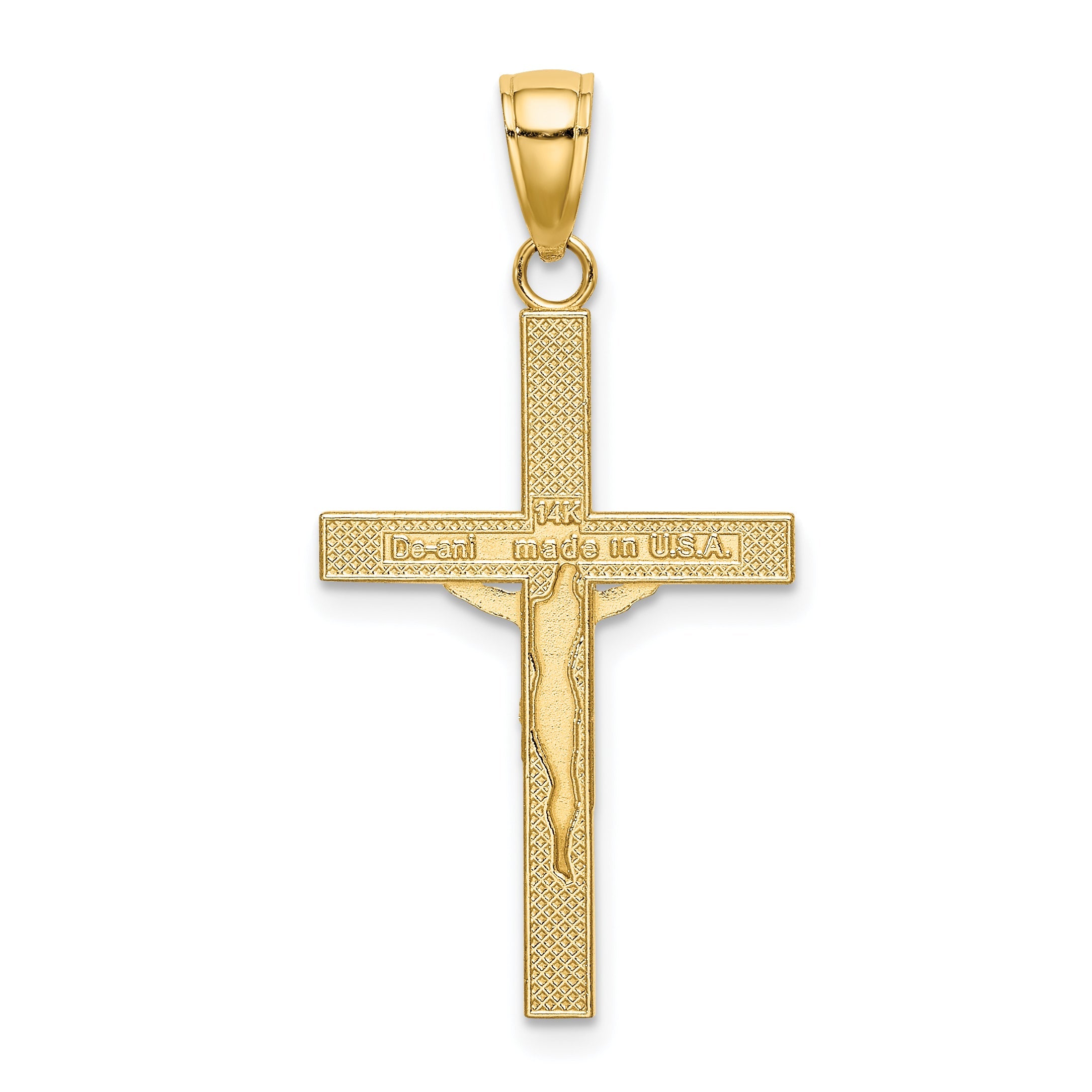 14K Yellow Gold Polished And Textured Crucifix Charm
