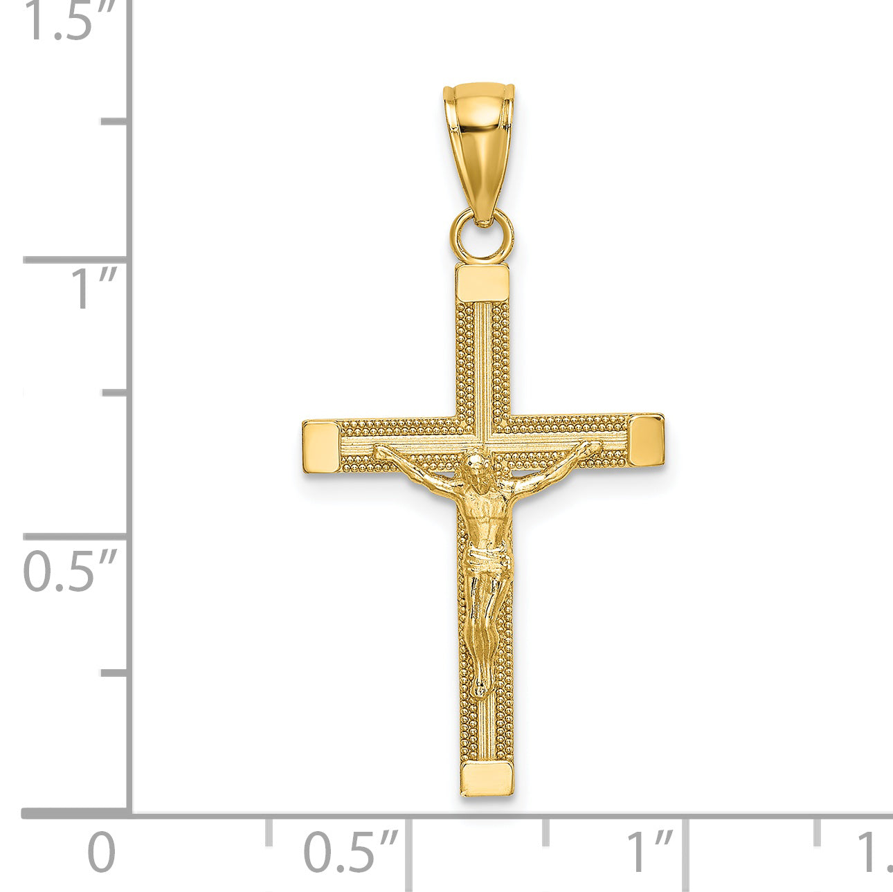 14K Yellow Gold Polished And Textured Crucifix Charm