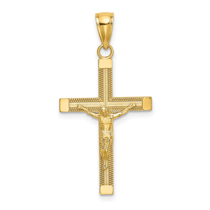 14K Yellow Gold Polished And Textured Crucifix Charm