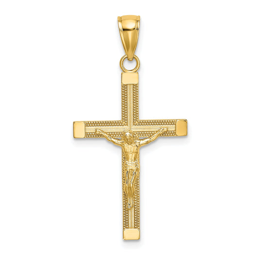 14K Yellow Gold Polished And Textured Crucifix Charm