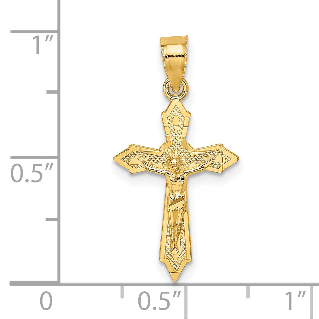 14K Yellow Gold W/ Arrow Pointed Ends Crucifix Charm