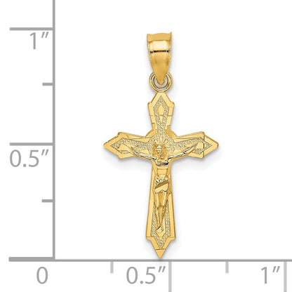 14K Yellow Gold W/ Arrow Pointed Ends Crucifix Charm