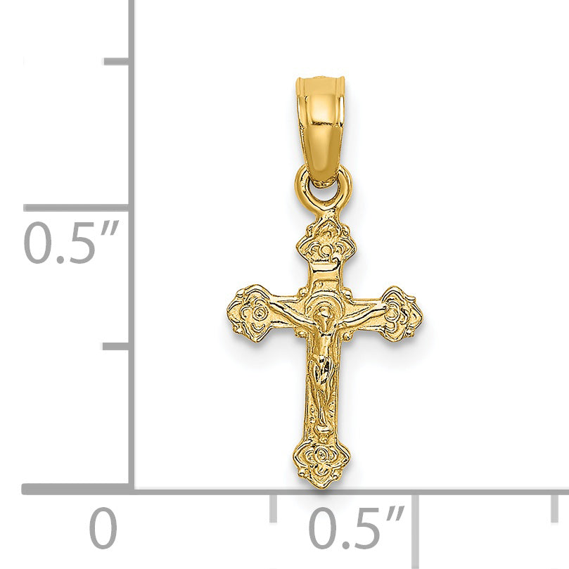 14K Yellow Gold Mini Crucifix W/ Fancy Tips Charm