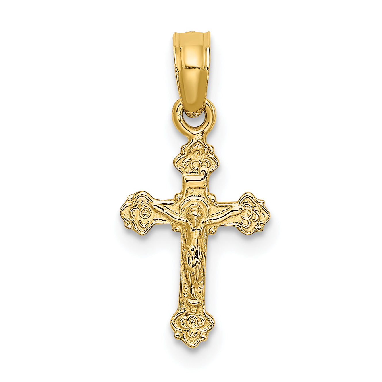 14K Yellow Gold Mini Crucifix W/ Fancy Tips Charm