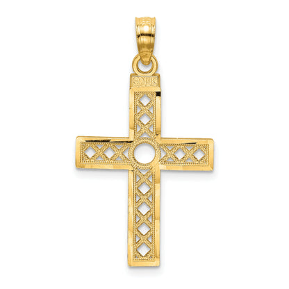 14K Yellow Gold D/C And Xo Pattern Cross Charm
