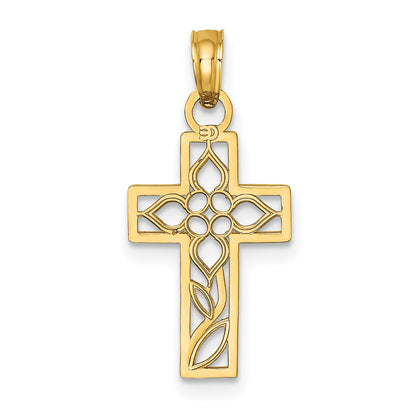 14K Yellow Gold Flower In Cross Charm
