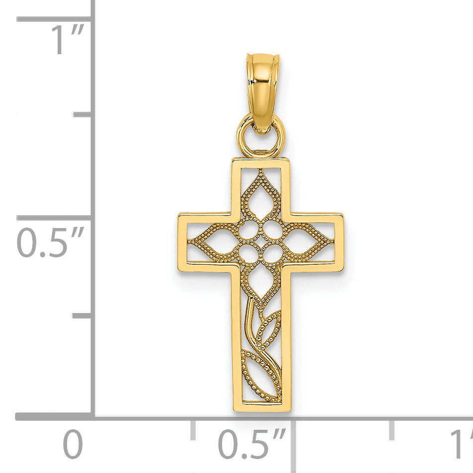 14K Yellow Gold Flower In Cross Charm