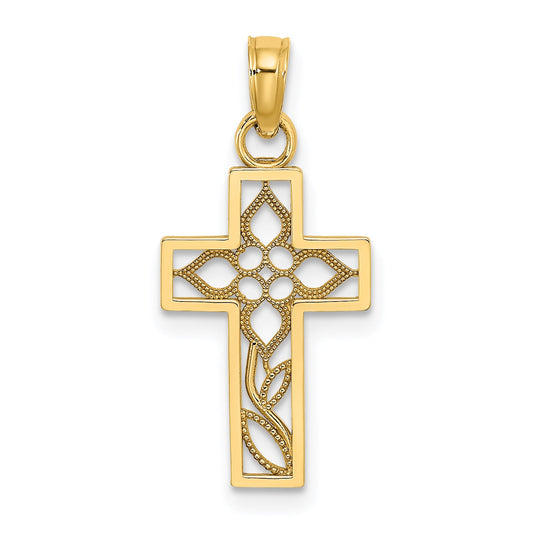 14K Yellow Gold Flower In Cross Charm