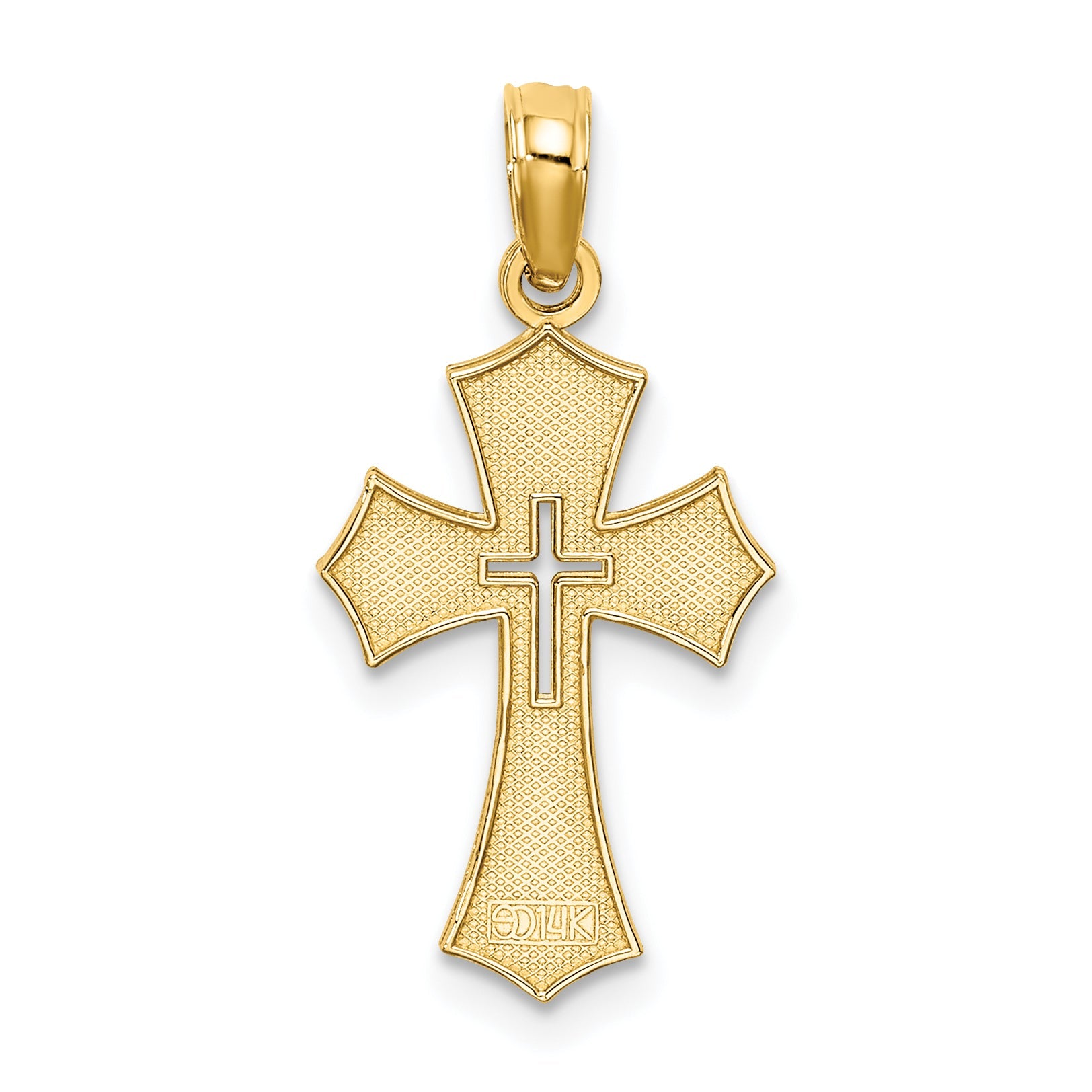 14K Yellow Gold Textured Cut-Out Center Cross Charm