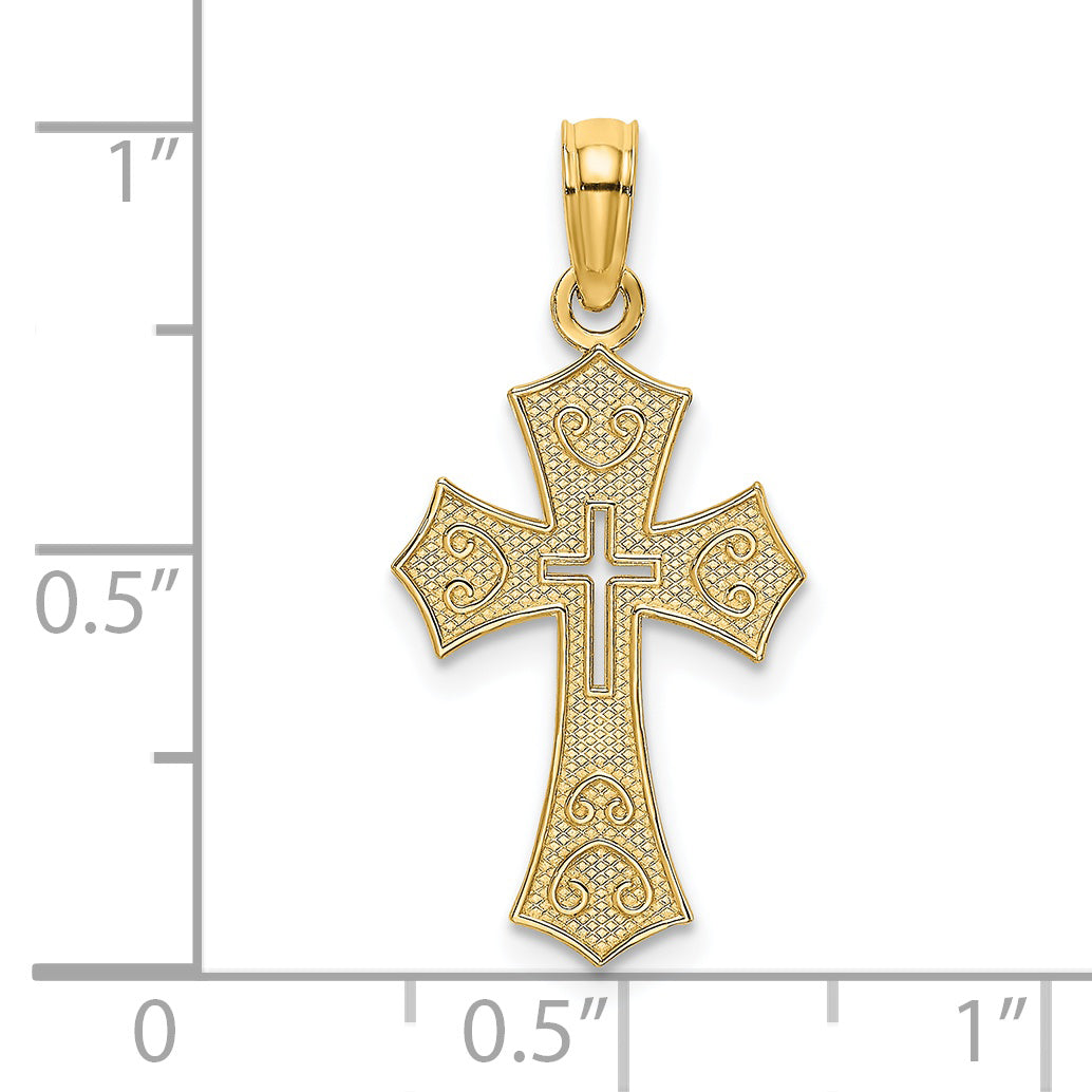 14K Yellow Gold Textured Cut-Out Center Cross Charm