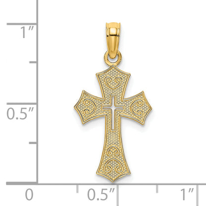 14K Yellow Gold Textured Cut-Out Center Cross Charm