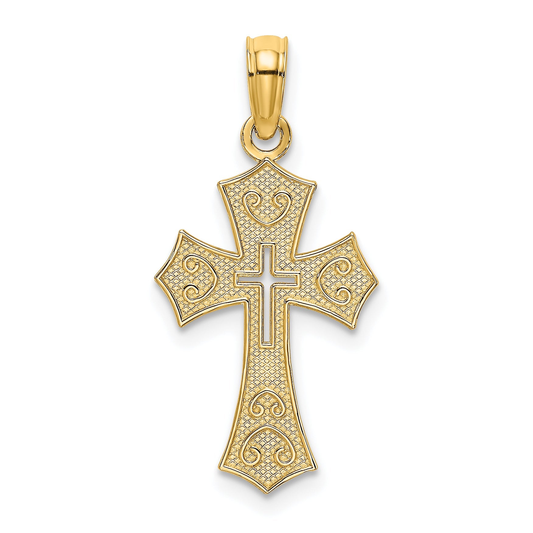 14K Yellow Gold Textured Cut-Out Center Cross Charm