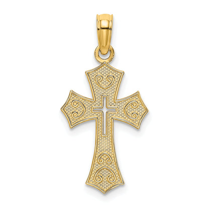 14K Yellow Gold Textured Cut-Out Center Cross Charm