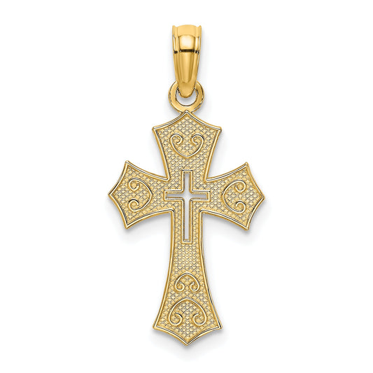 14K Yellow Gold Textured Cut-Out Center Cross Charm