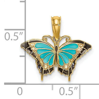 14K Yellow Gold Small Enameled Wings Butterfly Charm