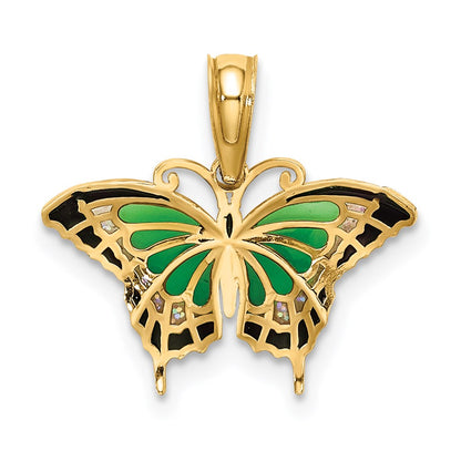 14K Yellow Gold Small Green Enameled Butterfly Charm