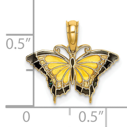 14K Yellow Gold Small Enameled Butterfly Charm