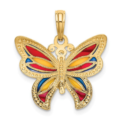 14K Yellow Gold W/Multi-Color Enameled Beaded Wings Butterfly Charm