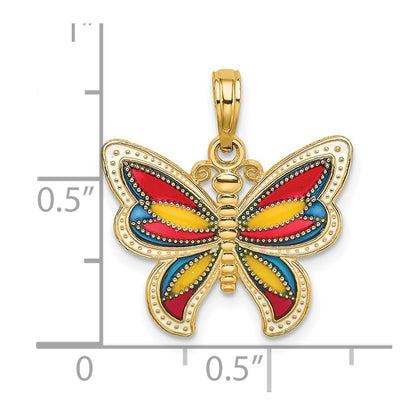 14K Yellow Gold W/Multi-Color Enameled Beaded Wings Butterfly Charm