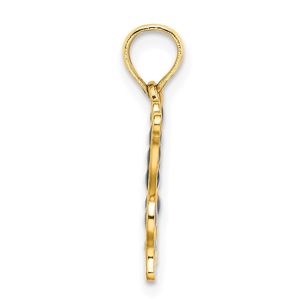 14K Yellow Gold W/ Red And Blue Enamel Filigree Butterfly Charm