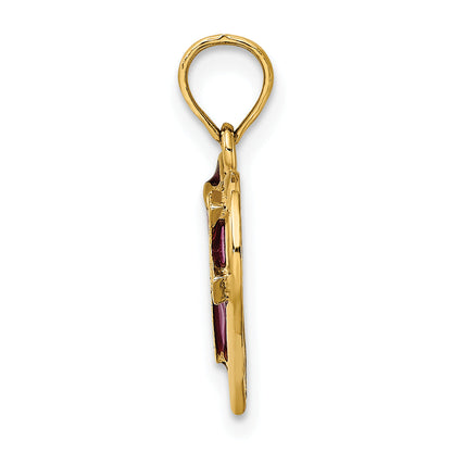 14K Yellow Gold W/ Purple Enamel Cross Heart Charm