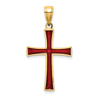 14K Yellow Gold Red Enameled Cross Charm