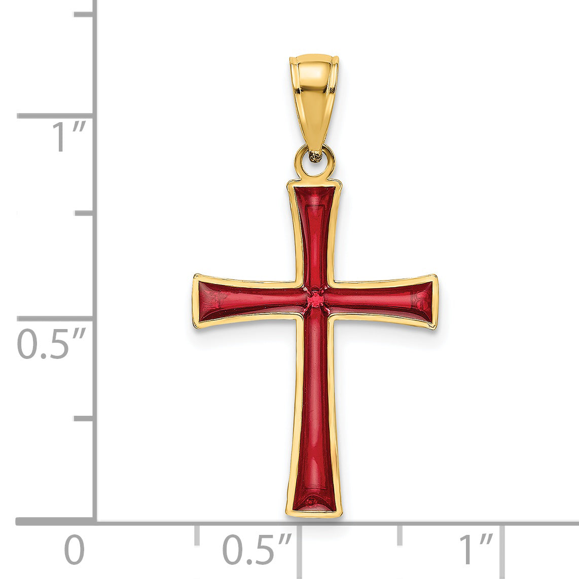 14K Yellow Gold Red Enameled Cross Charm