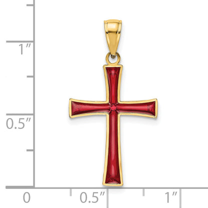 14K Yellow Gold Red Enameled Cross Charm