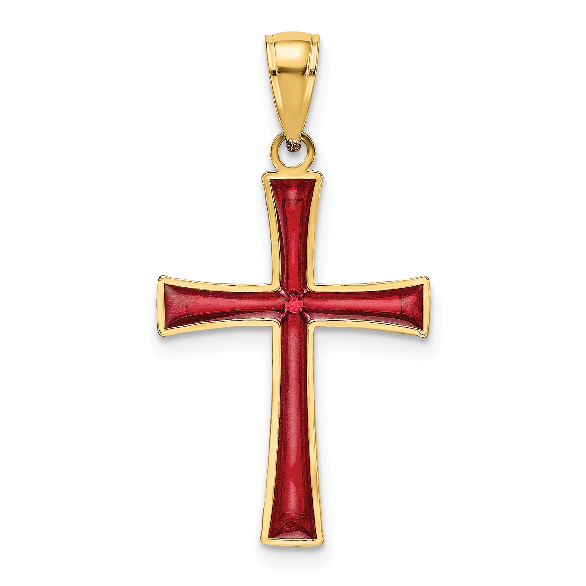 14K Yellow Gold Red Enameled Cross Charm