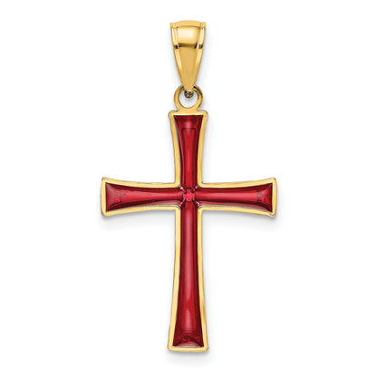 14K Yellow Gold Red Enameled Cross Charm