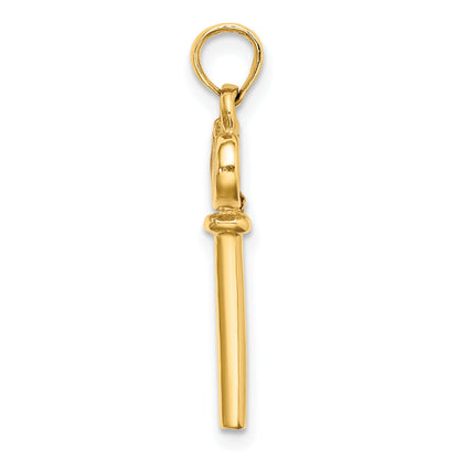 14K Yellow Gold Polished 3D Enameled Heart Key Charm