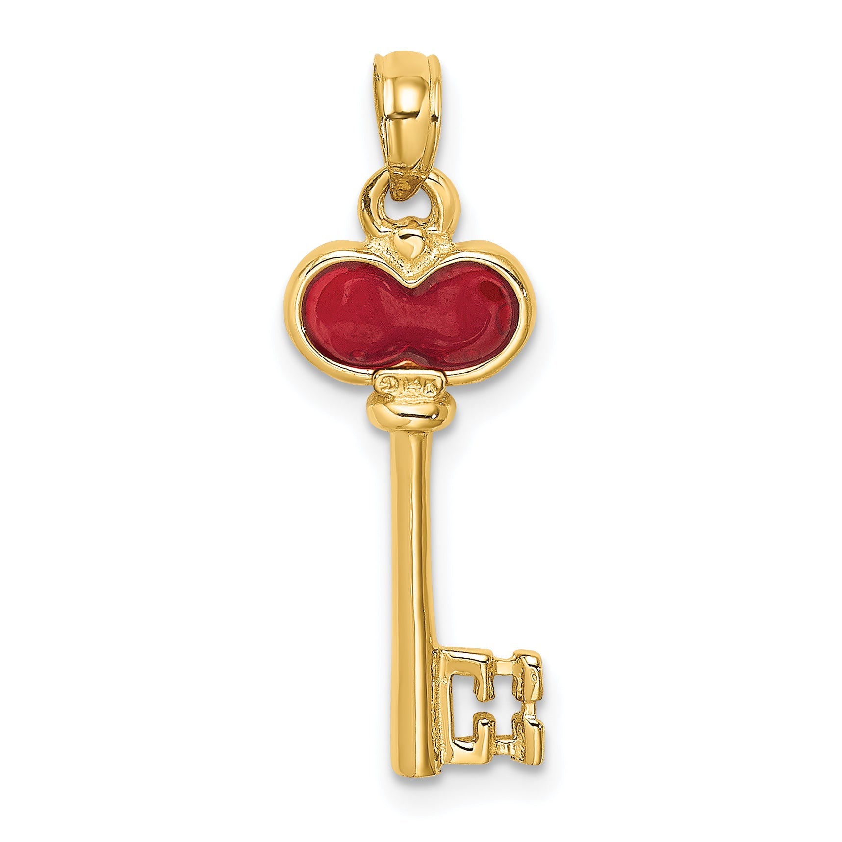 14K Yellow Gold Polished 3D Enameled Heart Key Charm