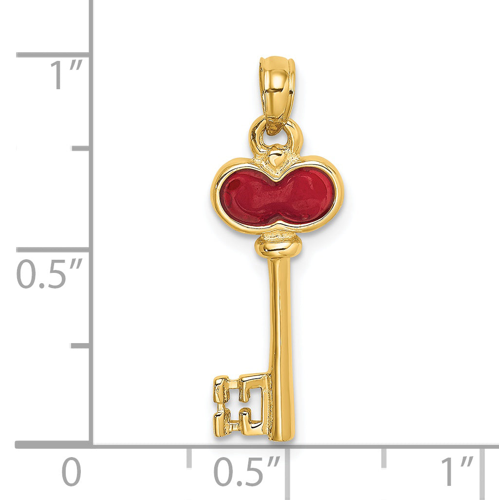 14K Yellow Gold Polished 3D Enameled Heart Key Charm