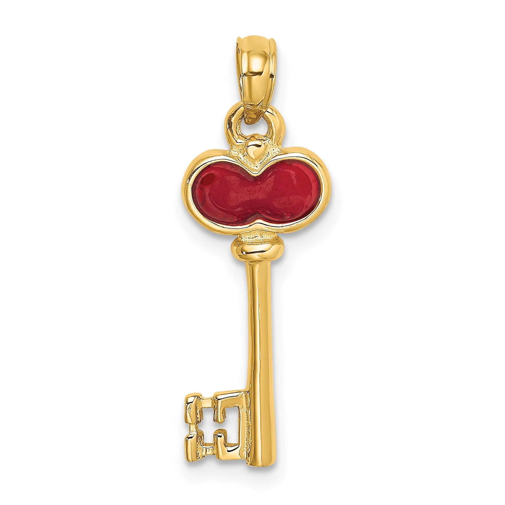 14K Yellow Gold Polished 3D Enameled Heart Key Charm