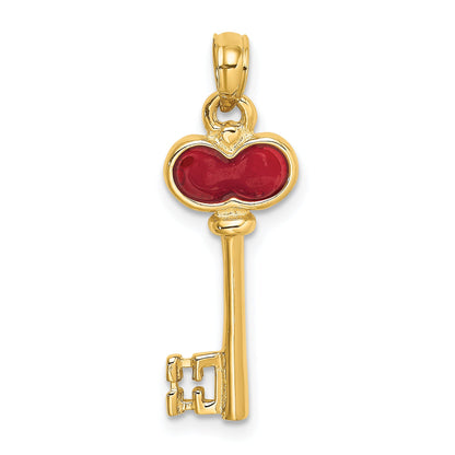 14K Yellow Gold Polished 3D Enameled Heart Key Charm