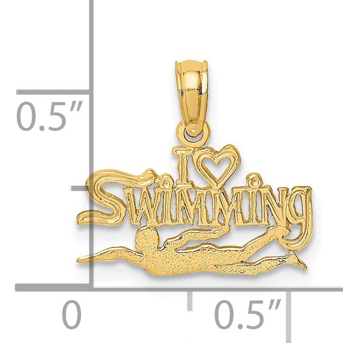 14K Yellow Gold Polished I Heart Swimming Charm