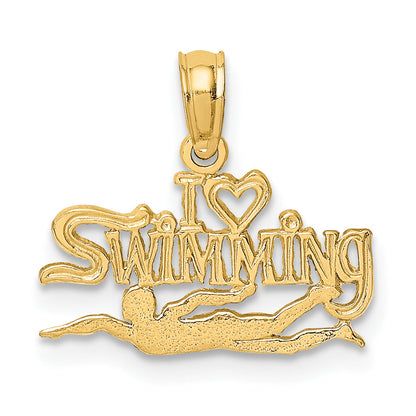 14K Yellow Gold Polished I Heart Swimming Charm