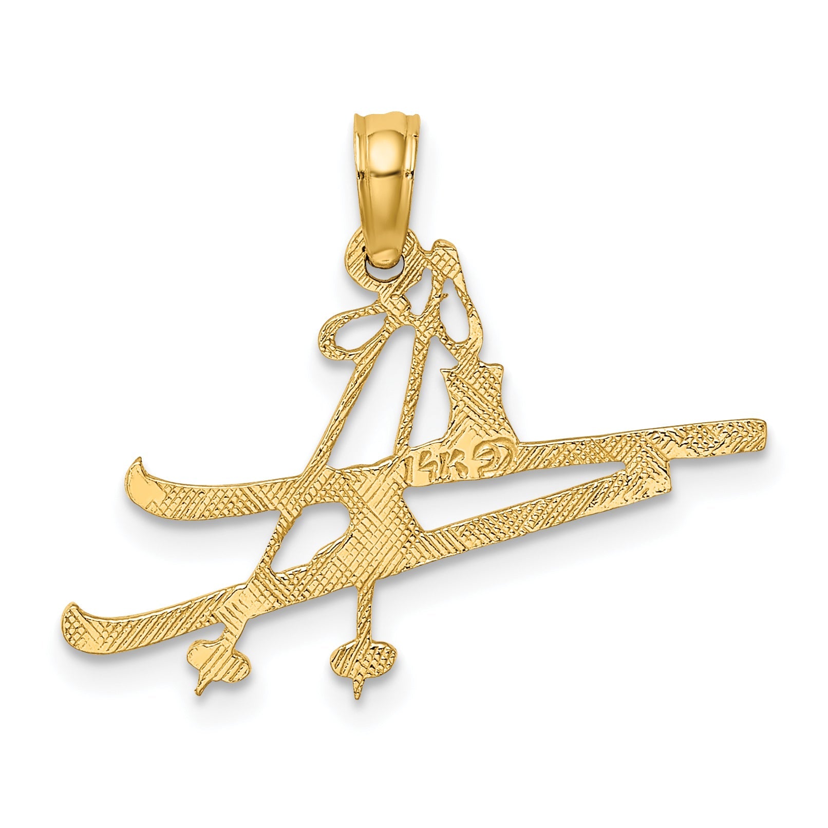 14K Yellow Gold Polished Snow Skis, Boot & Pole Charm