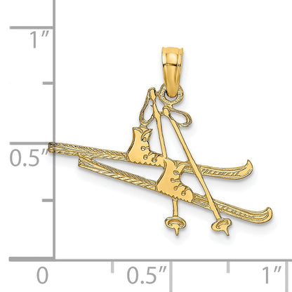 14K Yellow Gold Polished Snow Skis, Boot & Pole Charm