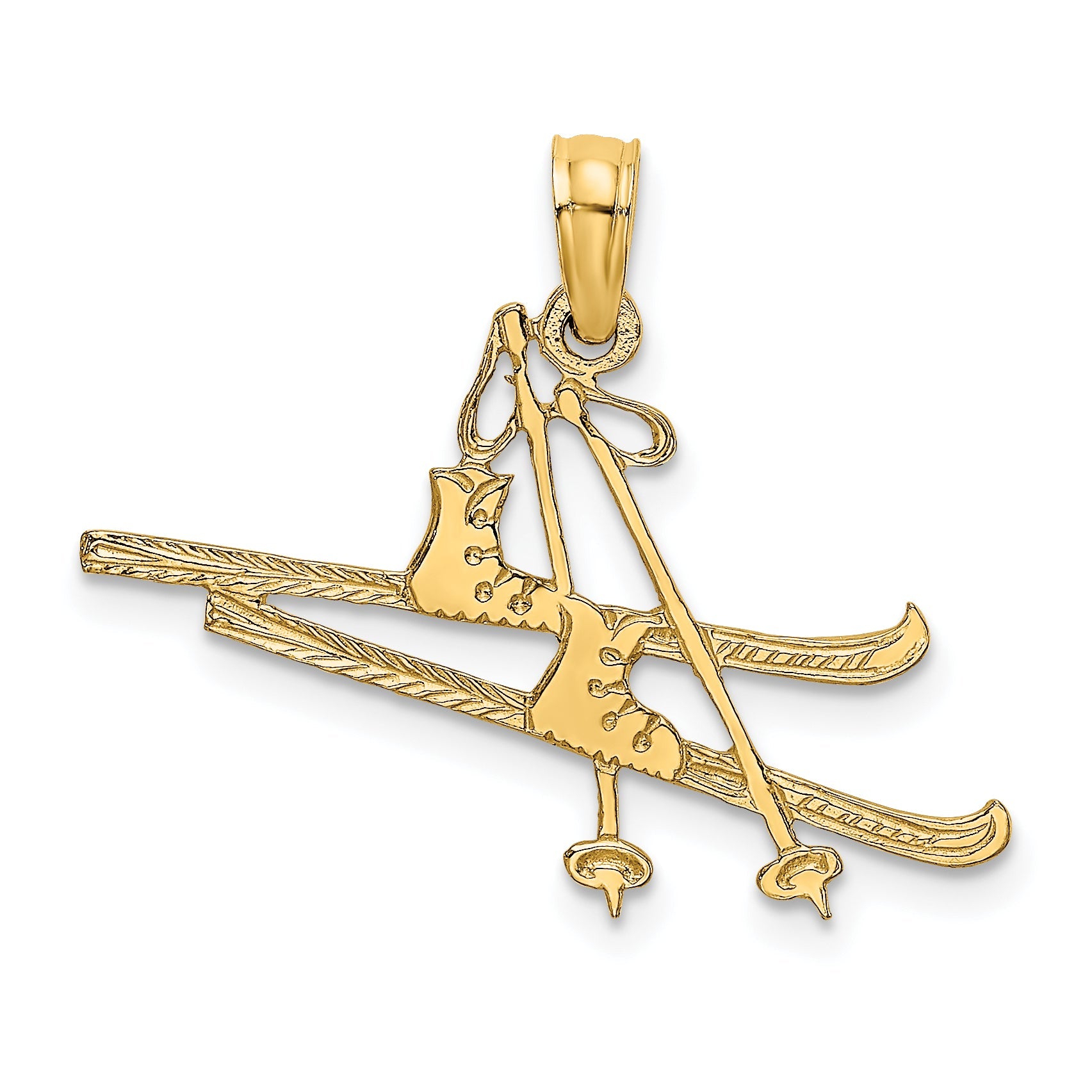 14K Yellow Gold Polished Snow Skis, Boot & Pole Charm