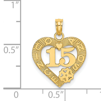 14K Yellow Gold Quince Anos 15 In Heart Charm