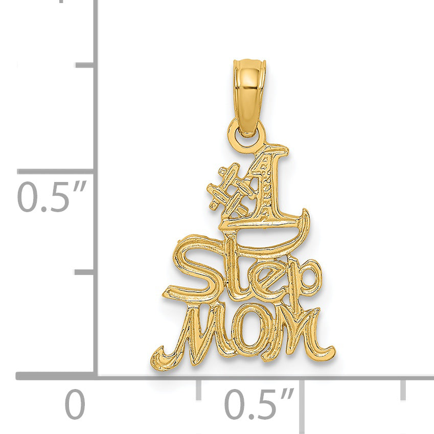 14K Yellow Gold Polished Engraved #1 Step Mom Charm
