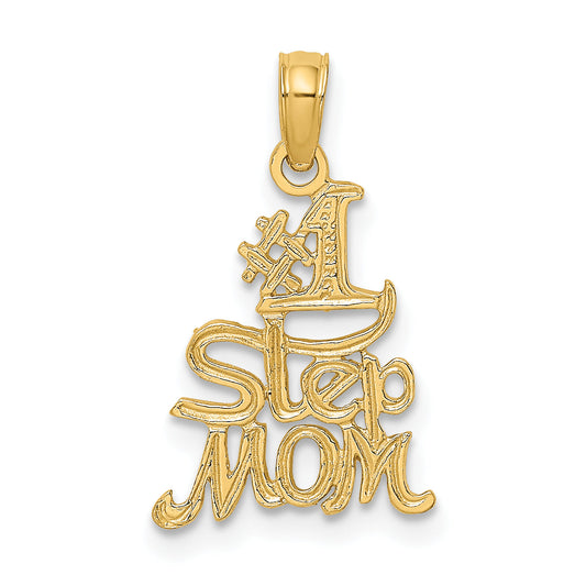14K Yellow Gold Polished Engraved #1 Step Mom Charm